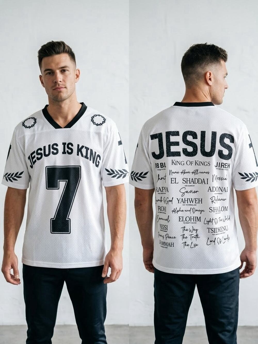 Jesus Is King Black White Mesh Athletic Football Jersey Top Size M